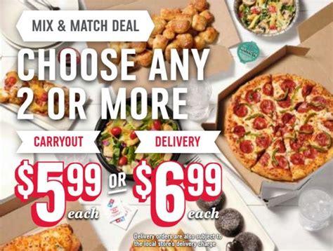 Domino's $7.99 Carryout Deal Now Online Only; $5.99 Mix & Match Deal.